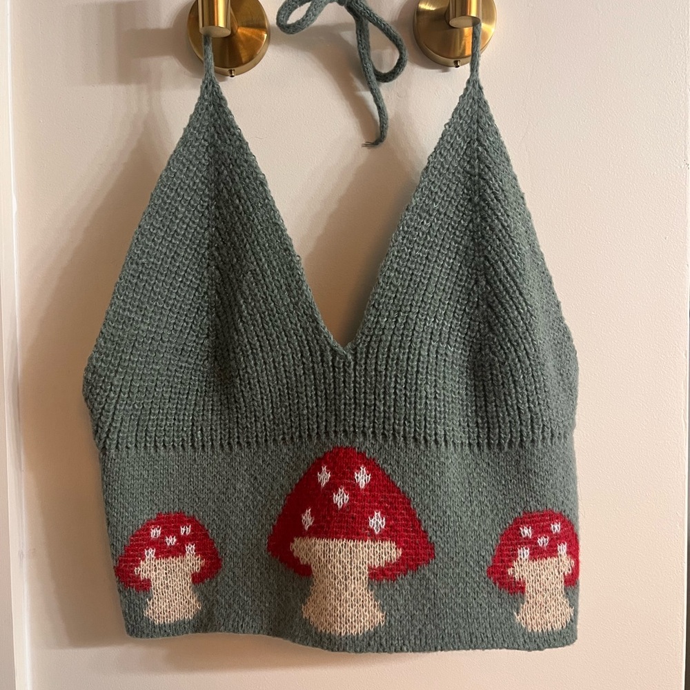 Boho Cottagecore Mushroom Knit halter top